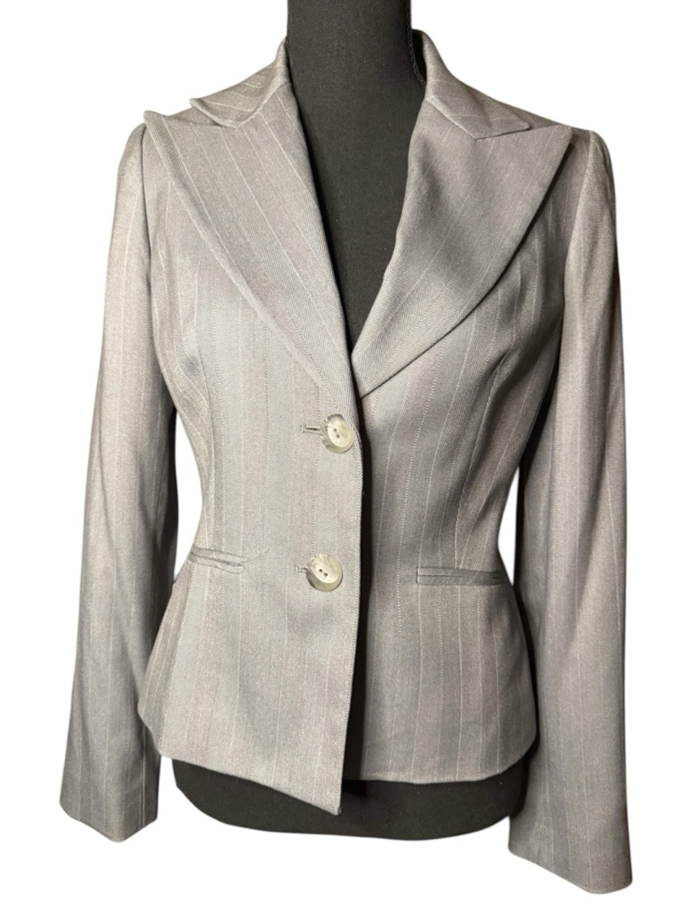 Nine West Light Gray Pinstripe Tailored Blazer